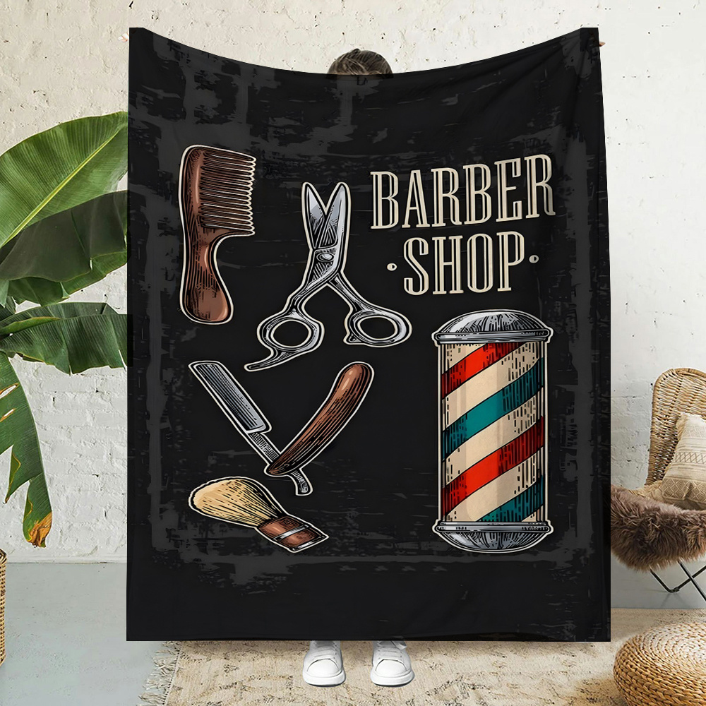 Men Grooming Home - Vintage Barber Shop Throw Blanket Tapestry