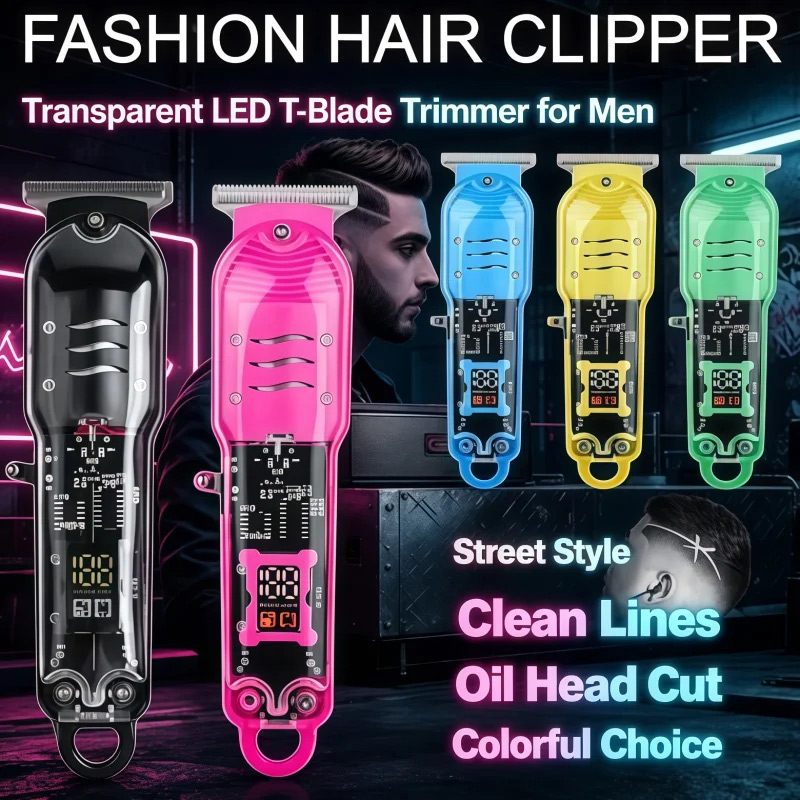 Men Grooming Home - Transparent Electric Hair Clipper LCD Digital