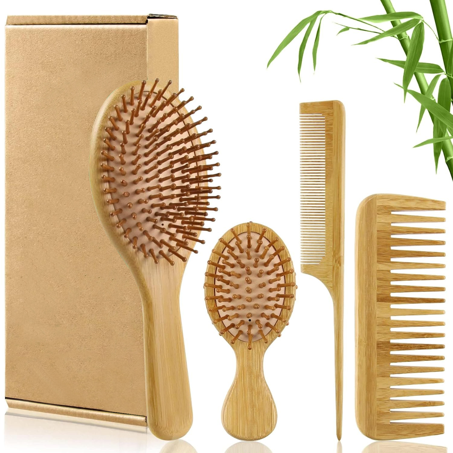 Men'S Grooming Brush - Bamboo Hair Brush Comb Set for