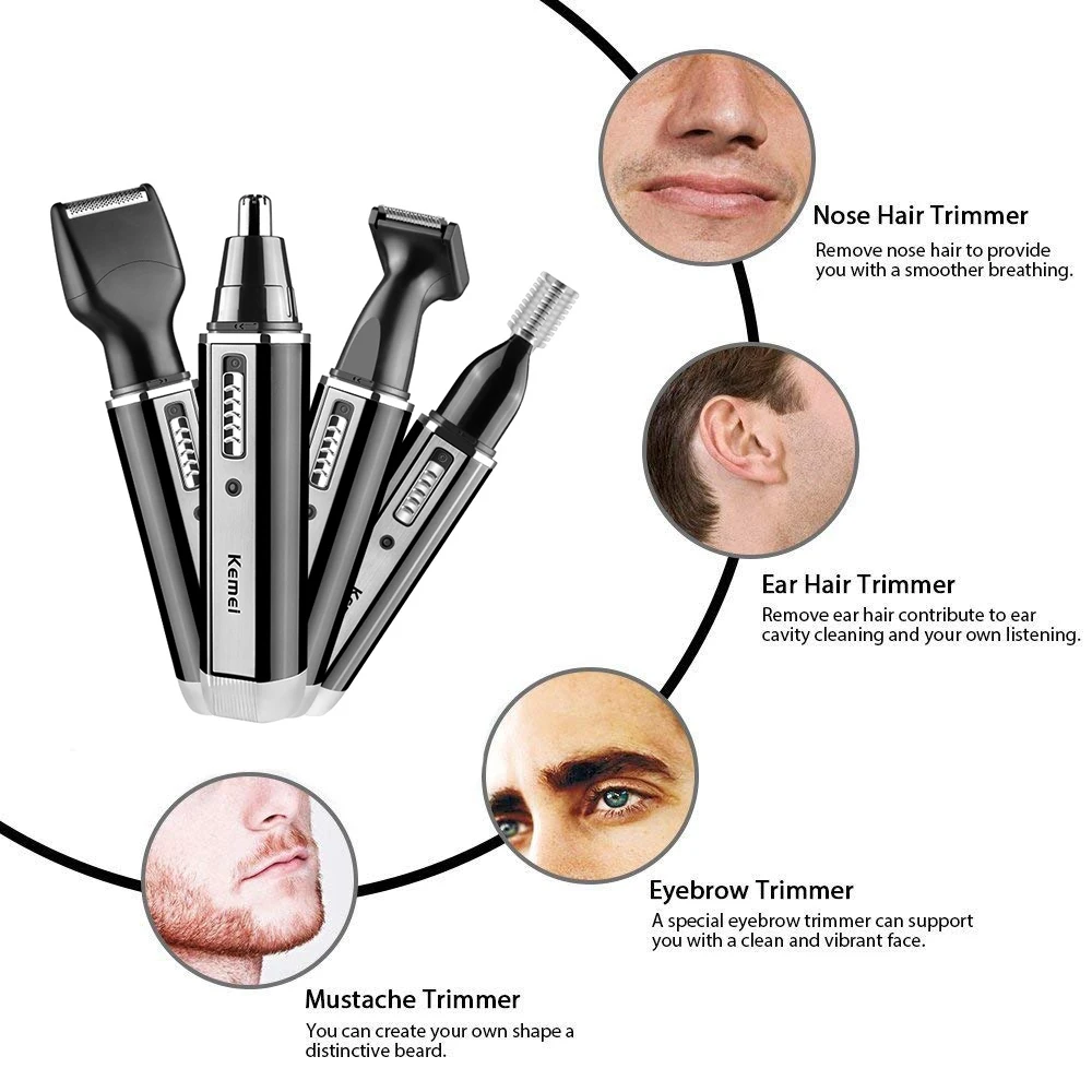 Kemei 4 in 1 trimmer for men E - огляд і ціна Men'S Grooming Ear Hair