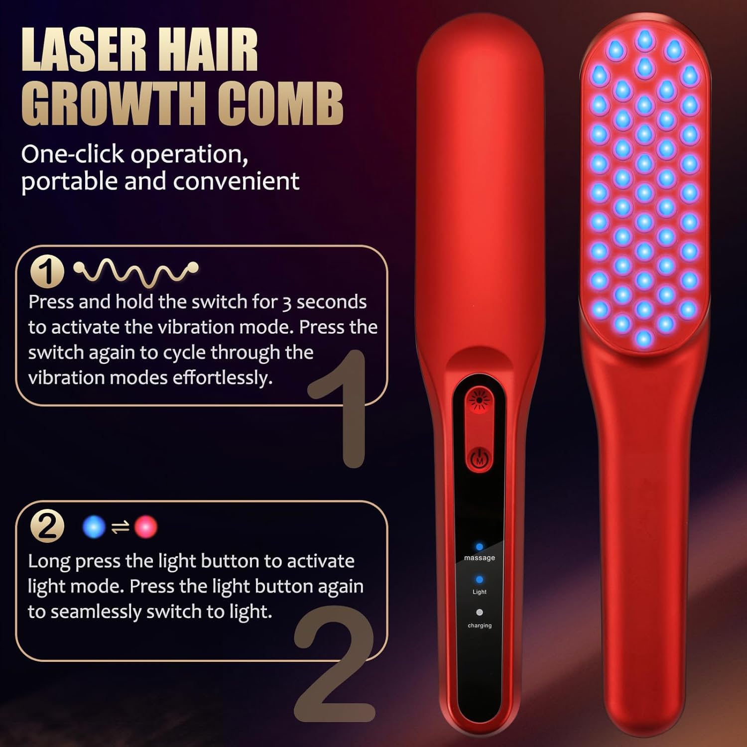 Laser Hair Growth Comb, Red Li - огляд і ціна Men'S Grooming Brush